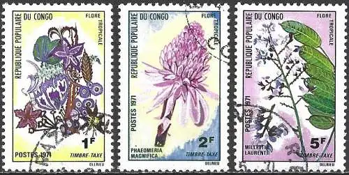 Kongo (Braz) 1971 - Mi P13/15 - YT T46/48 - Tropische Blume ( Portomarken ) 