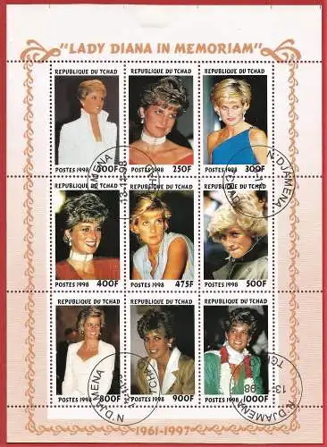 Tschad 1999 - Mi 1877 bis 1885 KB - YT 1100R bis 1100Z - Prinzessin Diana