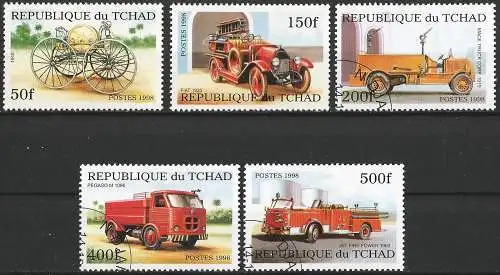 Tschad 1998 - Mi 1863/68 - YT 1079 AU/AZ - Feuerwehrauto (Unvollständige Serie)