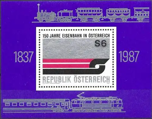 Österreich 1987 - Mi BL 9 - YT BF 14 - 150 Jahre Eisenbahnen in Österreich - MNH 