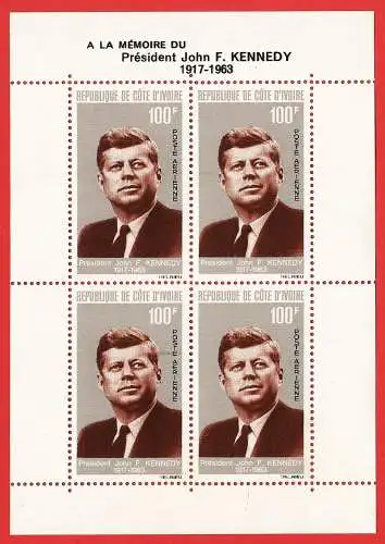 Elfenbeinküste 1964 - Mi BL 3 - YT BF 3 - John F. Kennedy - MNH - 90 x 129