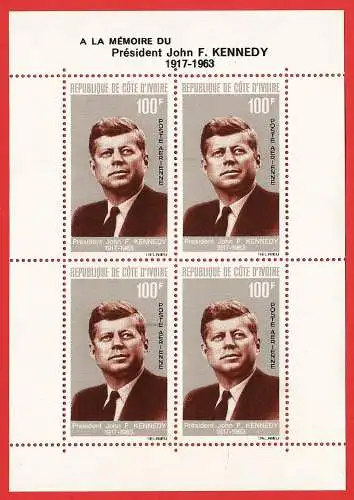 Elfenbeinküste 1964 - Mi BL 3 - YT BF 3 - John F. Kennedy - MNH** ( Block 90 x 129)