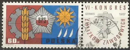 Polen 1967 - Mi 1729 Zf - YT 1624 - Kongress der Arbeitergewerkschaften