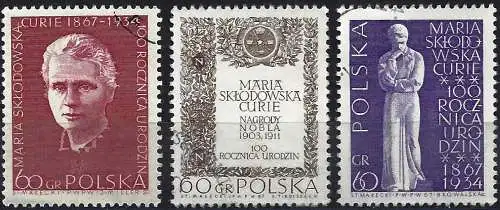 Polen 1967 - Mi 1777/79 - YT 1633/35 - Marie Skłodowska-Curie - Komplette Serie