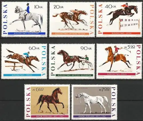 Polen 1967 - Mi 1740/47 - YT 1590/97 - Pferde - Komplette Serie - MNH**
