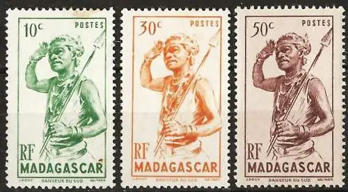 Madagaskar 1946 - Mi 387/88/90 - YT 300/301/303 - Einheimischer Tänzer