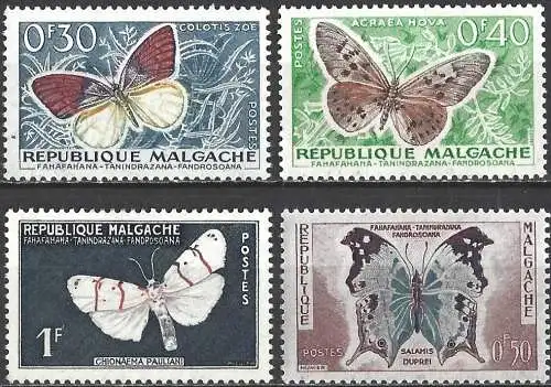 Madagaskar 1962 - Mi 444/47 - YT 341/44 - Schmetterling - MNH
