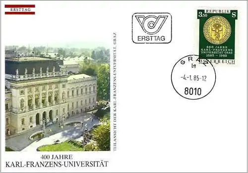 Österreich 1985 - Mi 1799 - YT 1628 - Wappen ,Universität Graz - FDC