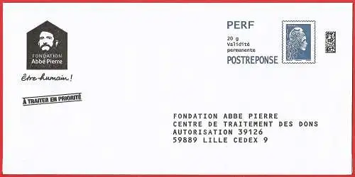Frankreich - Ganzsache / PAP Antwort : Marianne l'Engagée - Abbé Pierre (Post bezahlt N° 226184)