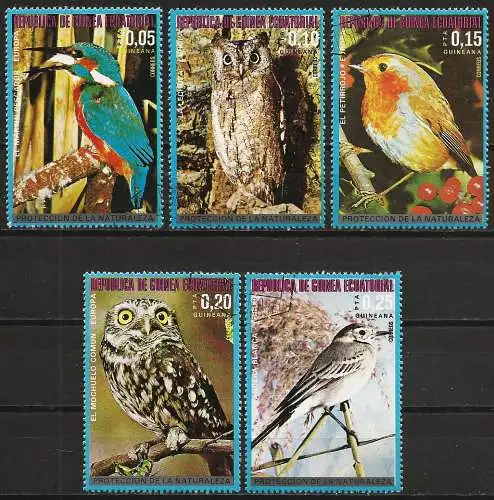 Äquatorial Guinea 1976 - Mi 929/33 - YT 95A / 95E - Vögel aus Europa - Komplette Set