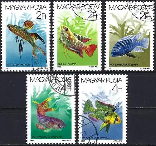 Ungarn 1987 – Mi 3878/82 - YT 3087/91 - Fisch