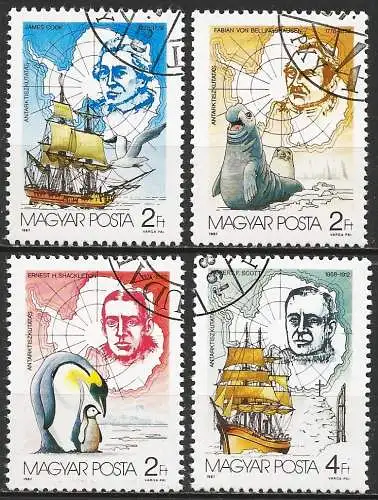 Ungarn 1987 – Mi 3907/10 - YT 3116/19 - Erforscher der Antarktis 