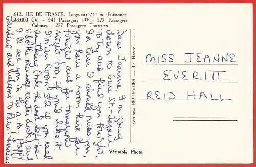 [Ansichtskarte] Passagierschiff " Île de France "/ Paquebot / Ocean liner. 