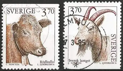 Schweden 1995 - Mi 1860/61 - YT 1842/43 - Tiere : Kalb und Ziege