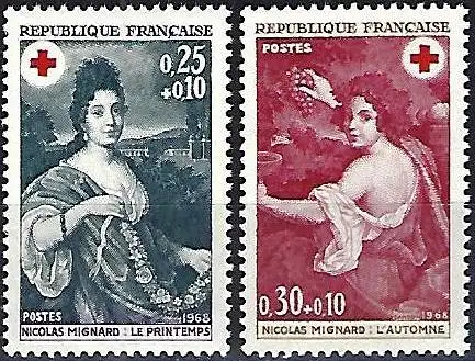 Frankreich 1968 - Mi 1647/48 - YT 1580/81  Rotes Kreuz - Gemälde von Nicolas Mignard - MNH