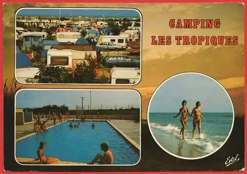 [Ansichtskarte] France - Pyrénées Orientales ( 66 ) Toreilles Plage : Camping " Les Tropiques " /
Frankreich : Campingplatz. 