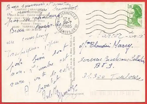 [Ansichtskarte] France - Pyrénées Orientales ( 66 ) Toreilles Plage : Camping " Les Tropiques " /
Frankreich : Campingplatz. 
