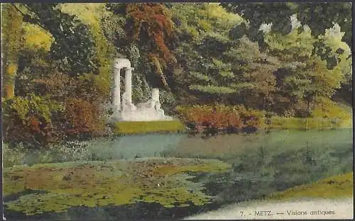 [Ansichtskarte] France - Moselle ( 57 ) Metz : Le Lac aux Cygnes - Sculpture "Vision antique"  /
Frankreich : Schwanensee - Skulptur "Antike Vision". 