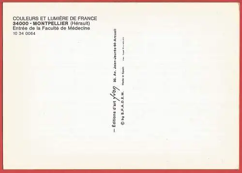 [Ansichtskarte] France - Hérault ( 34 ) Montpellier : Entrée de l'Université de médecine /
Frankreich : Eintritt von die Medizinische Universität. 