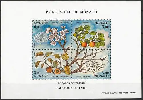 Monaco 1994 - Mi BL 65 - YT BF 67 - Aprikosenbaum mit 4 Jahreszeiten - MNH
