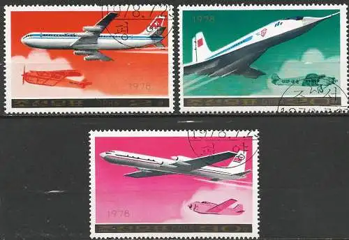 Korea-Nord 1978 - Mi 1781/84/86 - YT 1451A/D/F  - Flugzeug