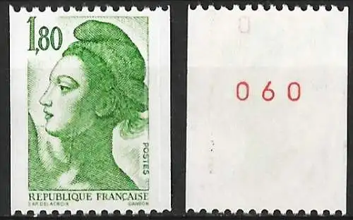 Frankreich 1985 - Mi 2509C - YT 2378b - Marianne von Delacroix - MNH ( Rote Nummer auf der Rückseite )