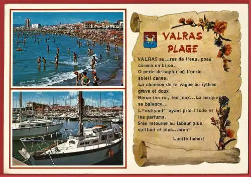 [Ansichtskarte] France - Hérault ( 34 ) Valras-Plage : La plage et le port + Poème de Lucile Imbert /
Frankreich : Der Strand und der Hafen + Gedicht von Lucile Imbert. 
