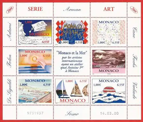 Monaco 2000 - Mi 2490/97 KB - YT  N° 2240/46 - Kunst: Monaco und das Meer - MNH - Block 151 x 127