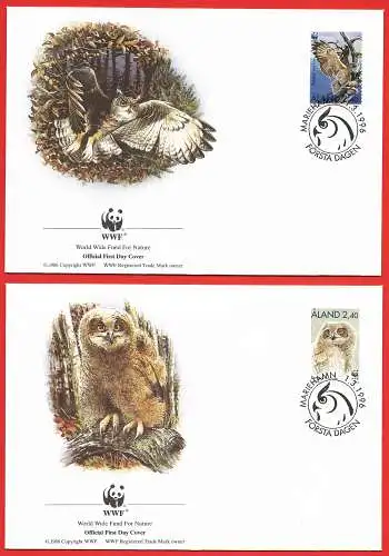 Aland 1996 - Mi 109 & 112 - YT 109 & 112 - WWF : Vögel : Uhu - Zwei FDC