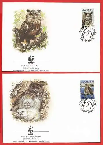 Aland 1996 - Mi 119 & 111 - YT 101 & 111 - WWF : Vögel : Uhu - Zwei FDC