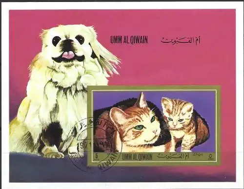 Umm al-Kaiwain 1972 - Mi B 55 - YT xxx - Hunde und Katz - Flugpost ( Blok 113 x 84 )