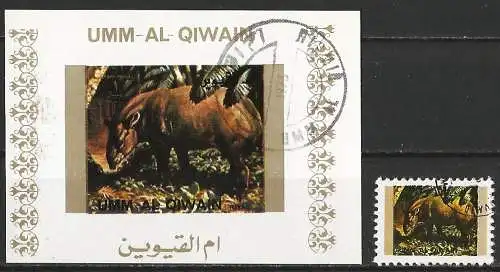 Umm al-Kaiwain 1972 - Mi 1542 BwBL - Tierwelt : Tapir ( Block 70 x 50 ) Ungezahnt