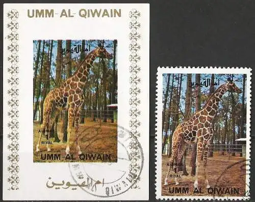 Umm al-Kaiwain 1972 - Mi 1008 BwBL + 1008A - Tierwelt : Giraffe ( Block 50 x 70 ) Ungezahnt