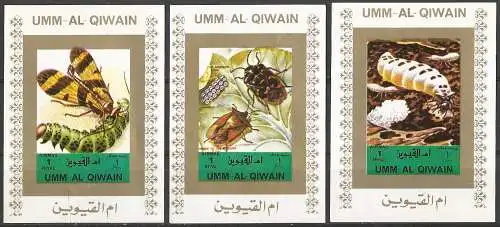 Umm al-Kaiwain 1972 - Mi 1347/48/49 BEBwp - Insekten - MNH ( Drei Block 70 x 50 ) Ungesähnt