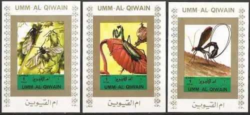 Umm al-Kaiwain 1972 - Mi 1344/45/46 BEBwp - Insekten - MNH ( Drei Block 70 x 50 ) Ungesähnt