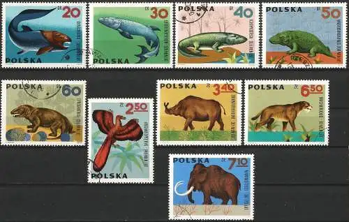 Polen 1966 - Mi 1655/63 - YT 1506/14 - Tiere der Urzeit - Komplette Serie