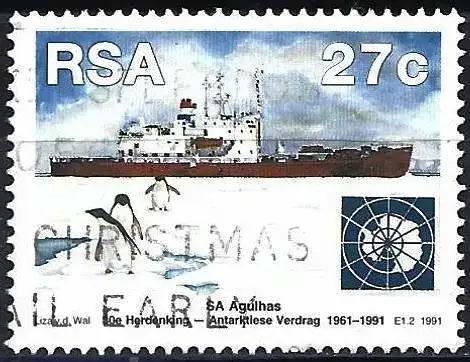 Südafrika 1991 - Mi 829 - YT 746 - Schiff "S.A. Agulhas"  und penguins