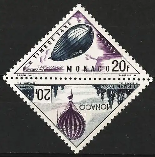 Monaco 1953 - Mi P 52/53 - YT T 50/51 - Zeppelin und Heißluftballon - Portomarken - MNH