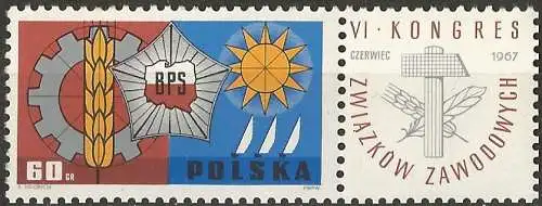 Polen 1967 - Mi 1729 Zf - YT 1624 - Kongress der Arbeitergewerkschaften - MNH