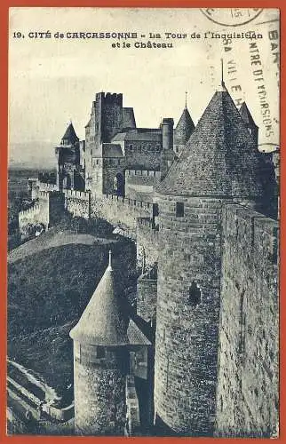 [Ansichtskarte] France - Aude ( 11 ) Carcassonne : Le château, les remparts  et la Tour de l'Inquisition /
Frankreich : Das Schloss und die Stadtmauern. 