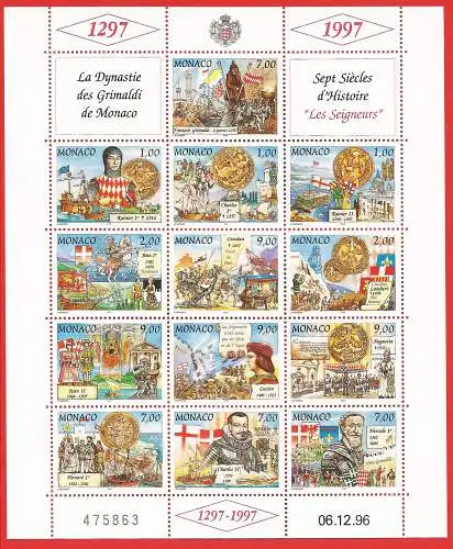 Monaco 1997 - Mi 2340/2352 KB - YT 2089/2101 - Der Grimaldi-Dynastie - MNH