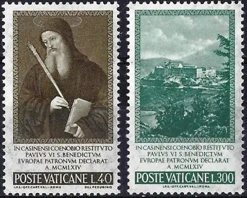 Vatikan 1965 - Mi 481/82 - YT 432/33 - St. Benidictus und Kloster von Montecassino - MNH 