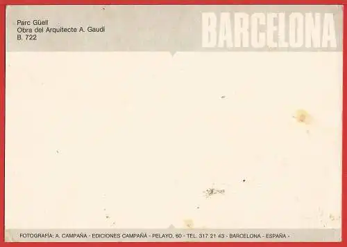 [Ansichtskarte] Spanien ( Katalonien ) Barcelona : Park Güell : Treppen von A. Gaudi /
Espagne ( Catalogne ). 