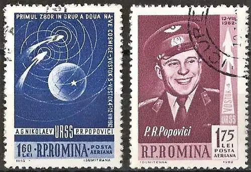 Rümanien 1962 - Mi 2097/98 - YT Pa 158/59 - Raketen Vostok 3 & 4 - Astronaut Popovici - Luftpost