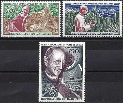 Dahomey 1966 - Mi 282/84 - YT Pa 43/45 - Papst Paul VI  - MNH - Luftpost