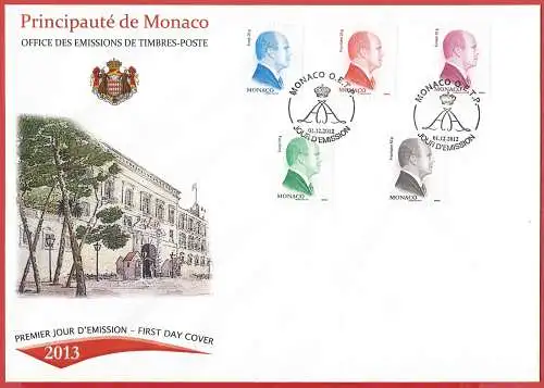 Monaco 2013 - Mi 3108/13 - YT 2851/55 - Prinz Albert II - FDC ( 229 x163 )