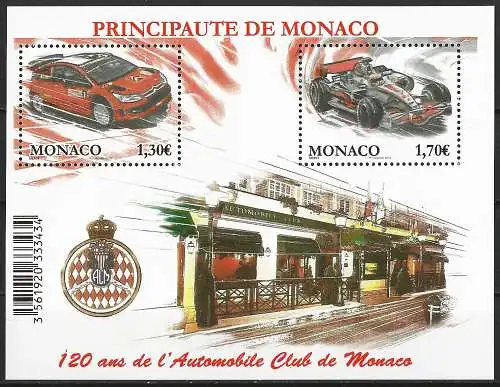 Monaco 2009 - Mi BL 95 - YT BF 95 - Automobilclub von Monaco : Rennwagen - MNH ( Block 123 x 94 )