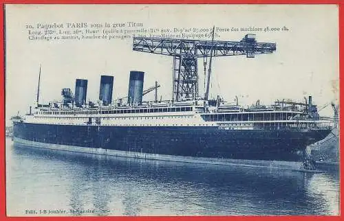 [Ansichtskarte] Passagierschiff " Paris "/ Paquebot de la Cie Générale Transatlantique / Ocean liner. 