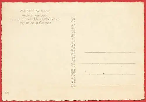 [Ansichtskarte] France - Morbihan ( 56 ) Vannes : Remparts, Tour du Connétable et jardins de la Garenne  /
Frankreich. 