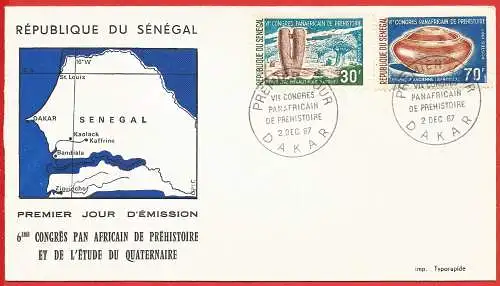 Senegal 1967 - Mi 367/68 - YT 300/01 - Prähistorischer Kongress in Dakar - FDC